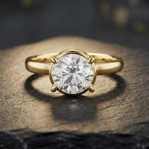 Anillo de Compromiso Unisex con Diamante Cultivado en Laboratorio, Corte Brillante Redondo, Certificado IGI, Chapado en Oro de 14K, Estilo Hiphop Solitario - Product Image 1