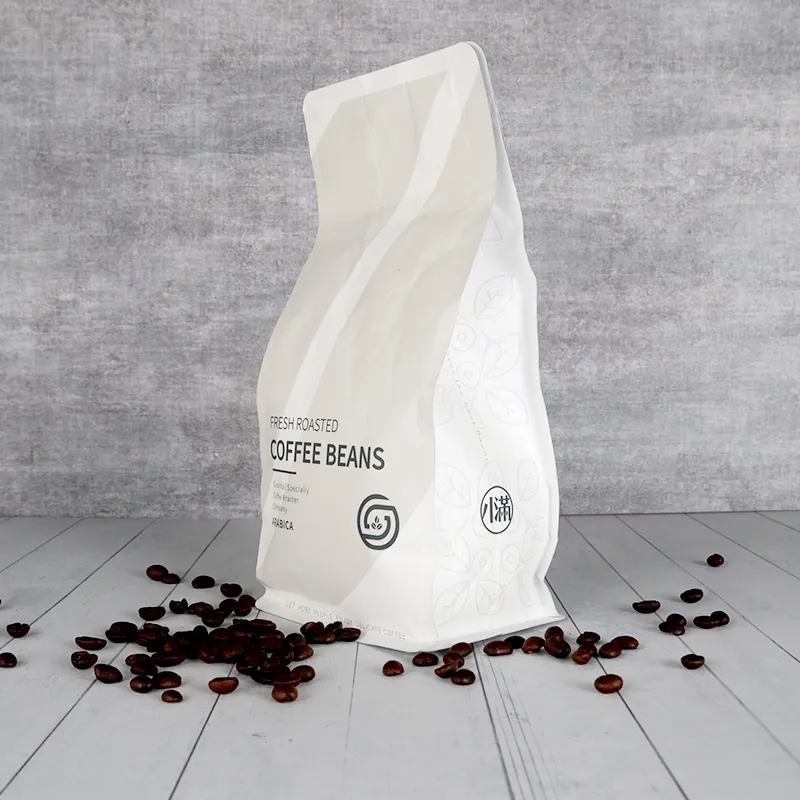 Hızlı özel etiket Compostable kahve çekirdekleri çanta beyaz holografik çanta 10000 adet Litai kavrulmuş kahve çanta düz dipli fermuarlı