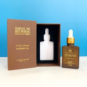Custom Gold Hot Foil 30ml Rectangle square Amber Frosted Brown Essential Oil Serum Glass Dropper Bottle with Paper <b>Box</b> - Product Image 1