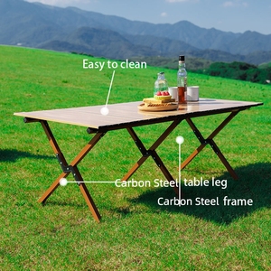 <b>Foldable</b> Outdoor <b>Table</b> Set with Metal Frame and Wood Top for Garden Patio Use Minimalist Design Black Color - Product Image 6