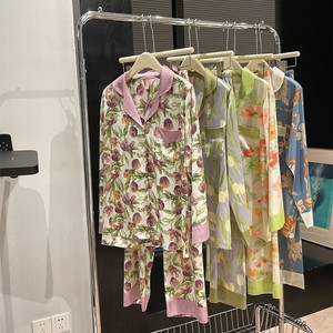 Ensemble de pyjama en satin pour femmes, manches longues, imprimé floral, vêtements de détente, deux pièces, vêtements de nuit, printemps été - Product Image 6