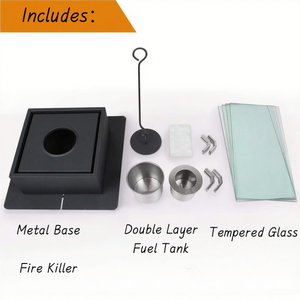 Firepit creativo de mesa rectangular en <span class=keywords><strong>brasero</strong></span> de acero inoxidable de metal negro con tapa de mesa de vidrio y Piedras decorativas - Product Image 3