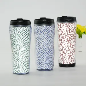 Factory Supply 450ml Double Walled Plastic Water Bottle Custom Coffee Mugs with Paper Insert