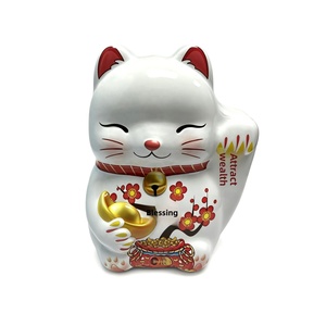 Boîte en fer blanc porte-bonheur en forme de chat Maneki Neko, grande taille, sac de la fortune, emballage cadeau, recyclable, écologique, Chine - Product Image 1