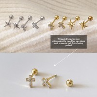 Pendientes de Cruz Minimalistas Chapados en Oro con Aguja de Cobre y Plata Vintage, Regalo Moderno para Mujer, Lujo Ligero, Sencillos y Sofisticados