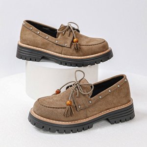 Mocassins en daim à lacets pour <span class=keywords><strong>femme</strong></span>, plateforme épaisse, avec pompons et clous, logo personnalisé, semelle en caoutchouc écologique - Product Image 2
