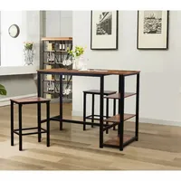 Ensemble de table de bar moderne industrielle en MDF avec 3 tabourets de bar, étagères de rangement, table à petit-déjeuner à hauteur de comptoir, ensemble de salle à manger extensible