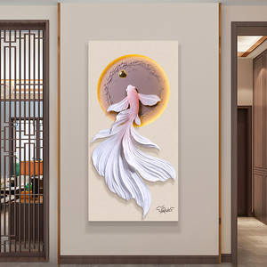 Peinture décorative en résine 3D de poisson, texture dessinée à la main, beige/jaune/gris, cadre, ambiance décontractée en amont, <span class=keywords><strong>pour</strong></span> hall d'entrée, mur de salon - Product Image 2