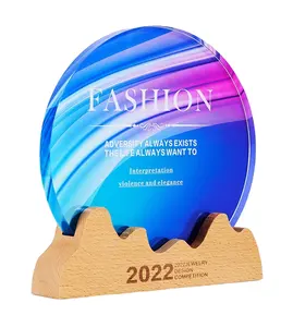 New design customized blank award manufacturer customize wooden crystal glass trophy