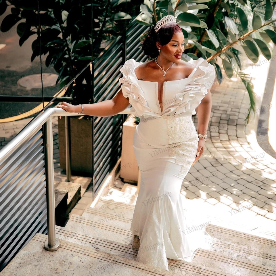 mermaid wedding dresses rhinestones V-neck Lace Bolero Crepe Crop Top Mermaid Private Label Wedding Dress