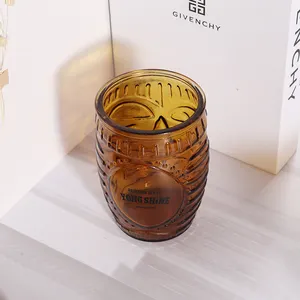 Groothandel Custom Kaarsen In Bruine Potten Unieke Reliëf Glazen Kandelaar Luxe 500Ml