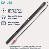 KAILES PDU de rack 32A avec compteur, 346-415Vac, 24 prises C13 à déclenchement par bouton, 6 disjoncteurs 20A, OEM, en tôle, charge maximale 14,4kW, KLS