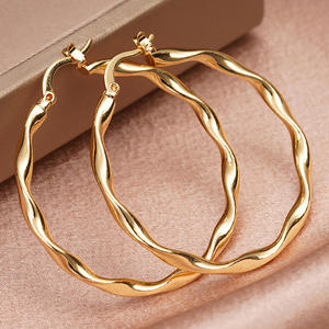 Golden <b>Hoop</b> <b>Earrings</b> 18K Solid Gold Classic Twist Design Unisex Everyday Wear Jewelry <b>Fine</b> <b>Earrings</b> - Product Image 3