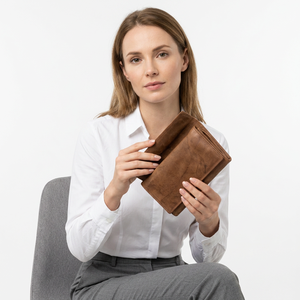 WRIZA Genuine Leather Long <b>Wallet</b> Unisex <b>Zipper</b> Closure Durable Minimalist Style Daily Use BrownWomen's Vintage Style Anti-Theft - Product Image 5