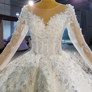 Tailor made V-neck long sleeve sequins lace flowers gentle lovely pompous handmade bridal gowns wedding dresses for women