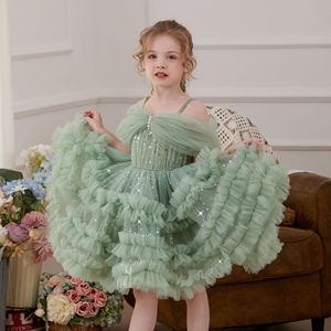 Kids Girls Off Shoulder Tiered Cake Princess <b>Dress</b> Birthday Banquet Festival Piano Recital Host Gown Stage Performance Costume - Product Image 4