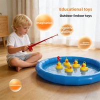 Ensemble de pêche gonflable magnétique en PVC pour enfants, pour intérieur/extérieur, avec canne à pêche, jeu aquatique parent-enfant suspendu
