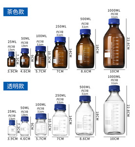 Bouteille en <span class=keywords><strong>verre</strong></span> de laboratoire de 25ml 50ml 100ml 250ml 500ml 1000ml avec bouchon à vis bleu Bouteille de réactif de stockage de médias avec ligne de mesure - Product Image 6