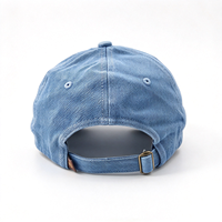 Topi Baseball Custom Berkualitas Tinggi Denim Light Wash Model Dad Hat Bordir Logo Oval Custom Tali Belakang Dapat Disesuaikan Topi Kasual Olahraga