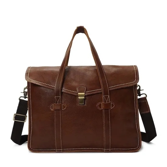 Office Single Shoulder Cross Bag Genuine Leather Classic Retro Business Briefcase for Men