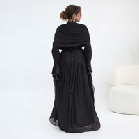 Robe Abaya en Chiffon Double Couche pour Femmes Musulmanes avec Cape aux Épaules, Taille Cintrée, Manches à Volants, Robe Longue Modeste