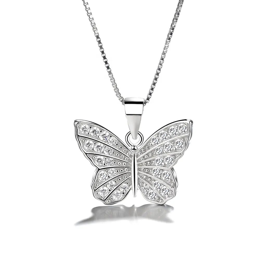 2019 New Simple Jewelry 925 Sterling Silver Cubic Zirconia Butterfly pendant necklace For Woman Gift