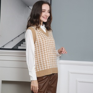 Suéter de Punto para Mujer, Nuevo, Otoño e Invierno, con Estampado a <span class=keywords><strong>Cuadros</strong></span>, Cuello en V, <span class=keywords><strong>Chaleco</strong></span> de Punto con Cinturón - Product Image 5