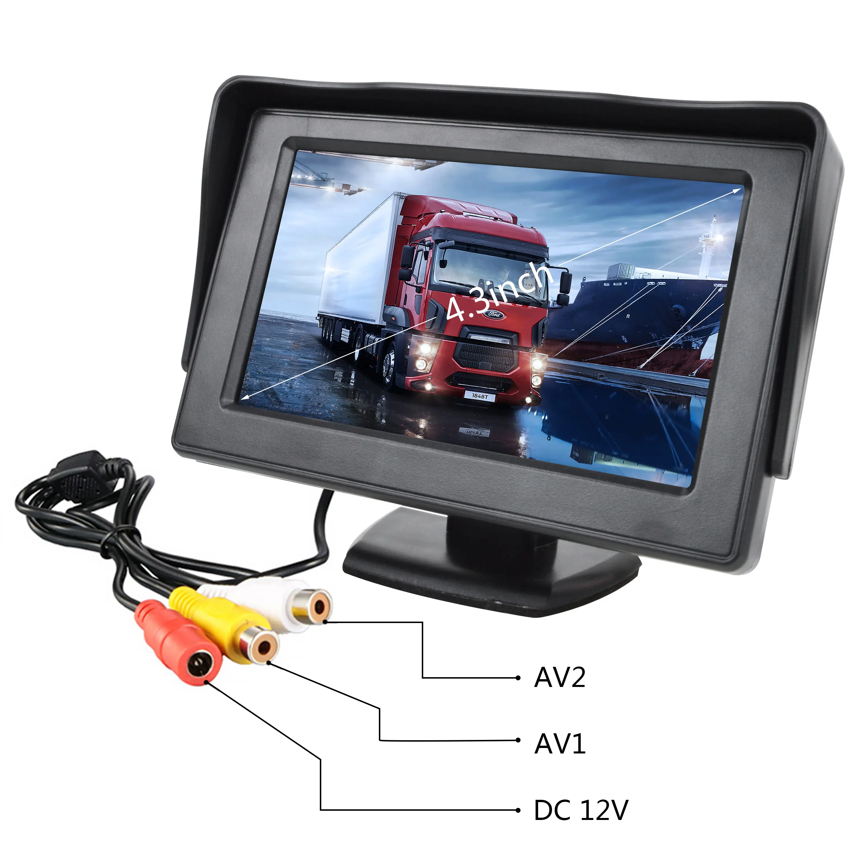Monitor da cruscotto per auto Monitor da 4.3 pollici IPS con 2 ingressi Video Monitor retrovisore per retromarcia per retromarcia