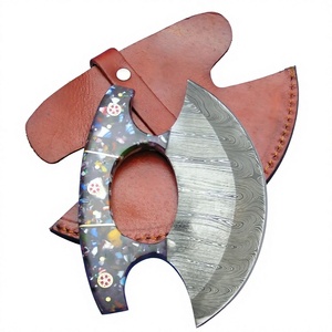 Handmade Damascus Chef Ulu <b>Knives</b> with Curved Blade Eco-Friendly <b>Bone</b> <b>Handle</b> & Leather Sheath Fixed blade Ulu Knifes - Product Image 4