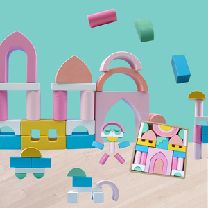 प्रारंभिक शैक्षिक रंगीन स्टैकिंग खिलौने लकड़ी के महल पत्थर पत्थर निर्माण कौशल के लिए रंगीन भवन ब्लॉक - Product Image 4