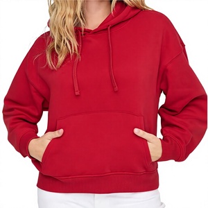 Sudadera con Capucha para Mujer, Nueva Colección Primavera-Otoño-Invierno, Color Sólido, Casual, Corta, Holgada, con Cierre Frontal, Tela No Tejida - Product Image 1
