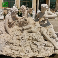 Fontaine d'eau en pierre sculptée, statue de figure grecque en marbre beige naturel, faite à la main, pour jardin extérieur