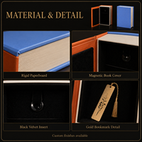 Boîte cadeau rigide personnalisée en forme de livre avec intérieur en velours noir et impression de logo pour bijoux, souvenirs, cadeaux de mariage et de fêtes