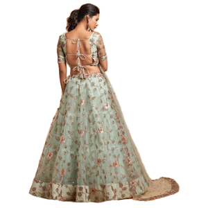 Impresionante vestido de noche de red de hilo verde Pista Lehenga Choli para ropa de fiesta - Product Image 1