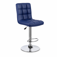 Tabouret de bar moderne en cuir PU avec dossier rembourré matelassé, hauteur réglable, base pivotante chromée pour café, cuisine, bar