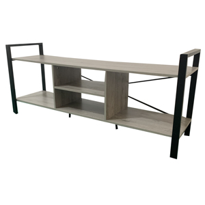 モダンな木製パネルテレビスタンド、55/60インチ対応、オープンシェルフ、メディアコンソール、リビングルーム用テレビユニット、アンティーク調グレー - Product Image 6