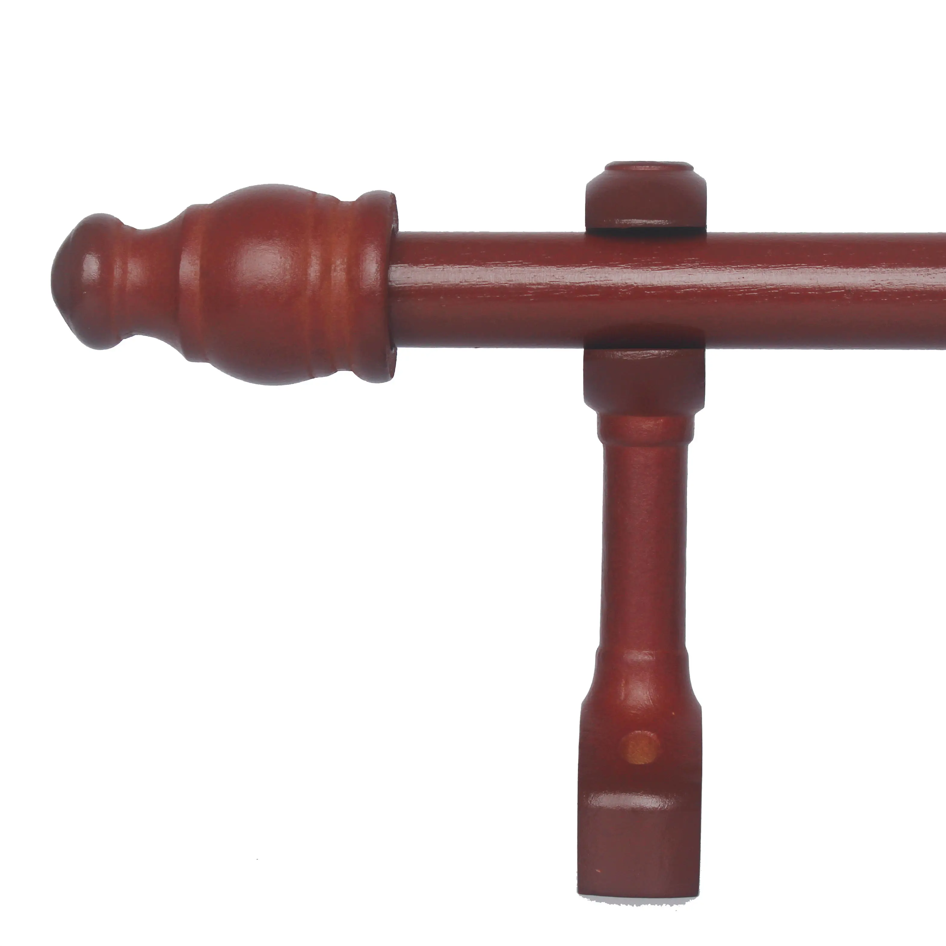 Factory Malaysia Style Wood Curtain Pole Finials Long C Brackets Set 28MM Red Brown Curtain Rod Set