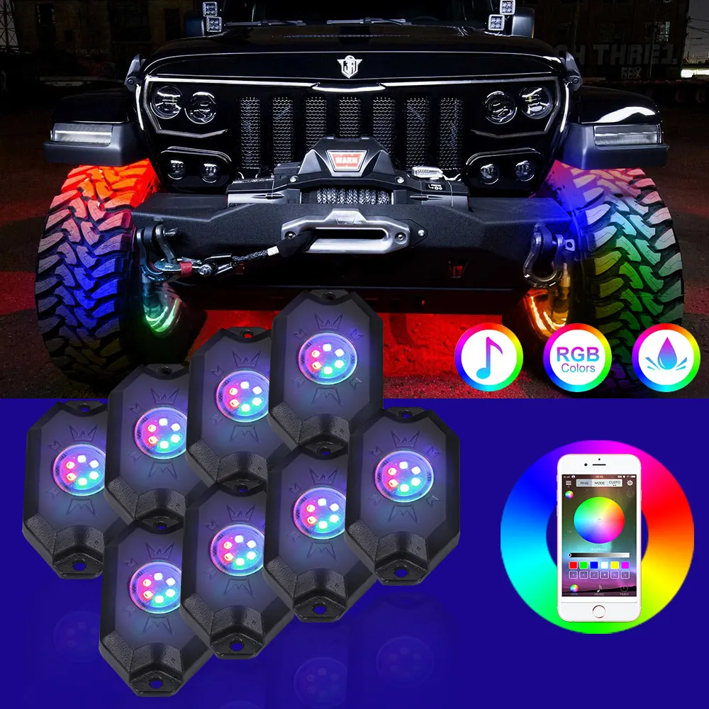 LOYO rock lights kit IP68 Waterproof 12v 8 pods App Control RGBW Rock Light for offroad ATV RZR