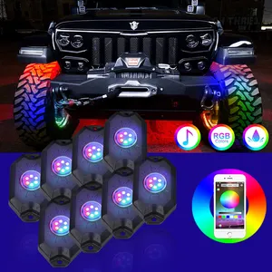 Lampe de roche de contrôle bluetooth 9w super éclairage rvb 4 pods led pour jeep wrangler et camion tout-terrain