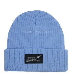 High quality cheap knit ribbed beanie skull cap custom beanie with woven label