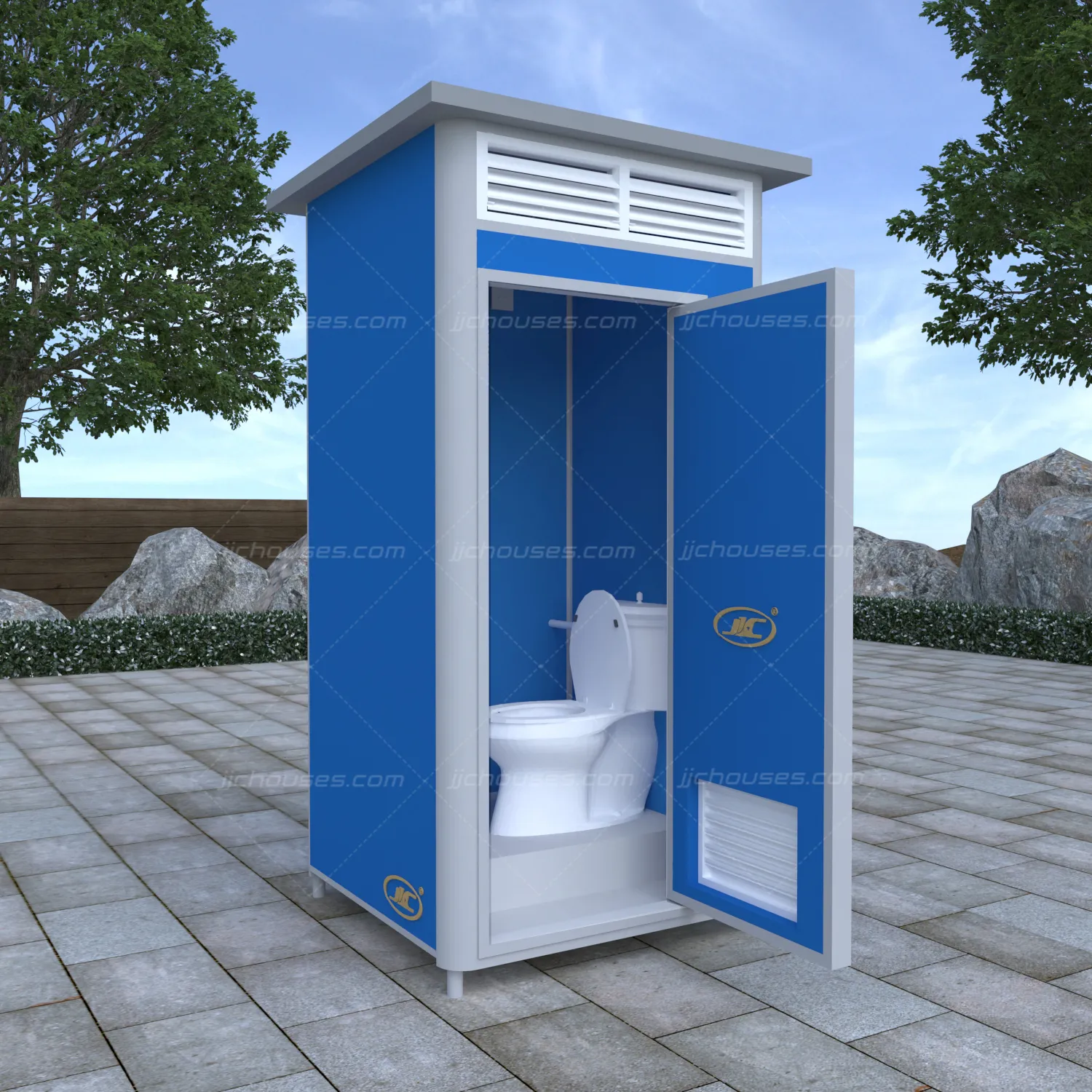 Inşaat için hareketli katlanabilir no-durulama eko kimyasal mavi taşınabilir tuvalet ve duş odası prefabrik tuvalet ünitesi