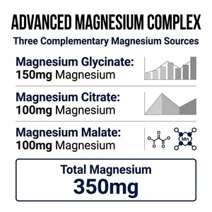 OEM ODM Complejo de Magnesio GMP Halal 60 Cápsulas 350mg Elemental 150mg Glicinato 100mg Citrato 100mg Malato - Product Image 3