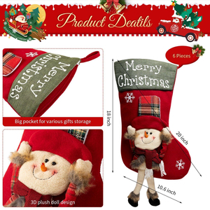 Chaussettes de Noël géantes Père Noël et Bonhomme de neige pour le réveillon du Nouvel An, sacs cadeaux pour bonbons, décoration de Noël pour arbre et fenêtre - Product Image 3