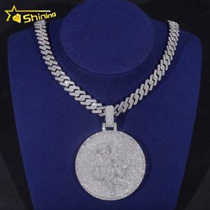 Joyería fina círculo redondo 2,5 "sólido bebé ángulo 925 plata esterlina hombres VVS diamante moissanite Hip Hop colgantes personalizados - Product Image 1