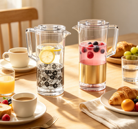 Pichet à eau transparent en PMMA OEM avec couvercle, carafe en plastique transparente pour jus, eau, boissons froides, pichet de service pour la cuisine et la table