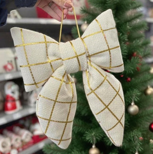 Arco de cinta de oro brillante de alta calidad adorno de árbol de Navidad 2025 lazo de decoración de árbol de Navidad Popular - Product Image 1
