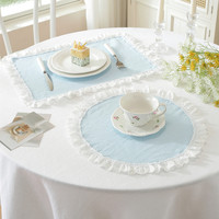 Vente en gros de sets de table ronds en coton imprimé à carreaux avec bords festonnés, sets de table décoratifs en tissu à carreaux pour restaurant occidental
