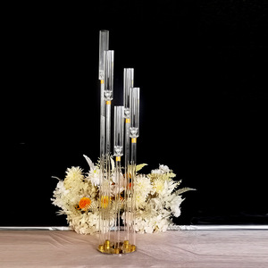 Candelabros dorados, candelabros de mesa acrílicos para boda, candelabros de <span class=keywords><strong>8</strong></span> cabezas, decoración de candelabros - Product Image 3