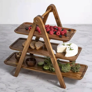 Scala in legno a 3 livelli che serve il piatto della stazione supporto per torta di frutta e Dessert ripiano per decorare il vassoio della fattoria per il ristorante - Product Image 1