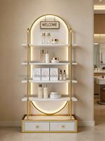 Étagères de présentation de produits de style luxueux personnalisables avec éclairage, adaptées aux salons de beauté